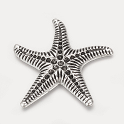 Antik Silber Farbe Tibetischen Stil Legierung Cabochon Rhinestone Einstellungen, Seesterne / Seesterne, cadmiumfrei und bleifrei, Antik Silber Farbe, fit für 1~3mm Strass, 51x54x4 mm, über 160pcs / 1000g