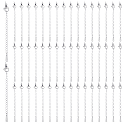 Stainless Steel Color 50Pcs 304 Stainless Steel Curb Chain Extender, End Chains with Lobster Claw Clasps and Oval Charms, Stainless Steel Color, 74mm, Hole: 2.5mm