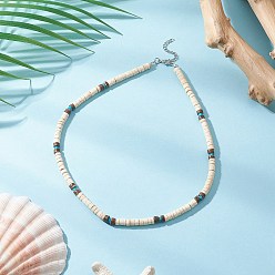 Античный Белый Ожерелья из бисера heishi из натурального магнезита, с 304 концевыми цепями из нержавеющей стали, цвет нержавеющей стали, старинный белый, 17.72 дюйм (45 см)