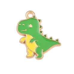 Lime green Legierung mit Emailanhängern, Tyrannosaurus Rex-Anhänger, golden, lime green, 21.5x19x1.5 mm, Bohrung: 1.8 mm