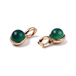 Green Onyx Agate Natural Green Onyx Agate Charms, with Light Gold Plated Brass Findings, Round, 11.5x6.5x5mm, Hole: 2mm