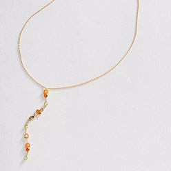 Разноцветный Латунные ожерелья с инкрустацией кубическим цирконием, геометрическим узором «конский глаз», плоскими круглыми Y-образными подвесками для женщин., золотые, красочный, 17.72 дюйм (45 см)