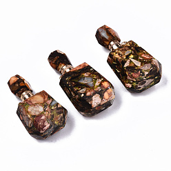 Green Yellow Assembled Synthetic Bronzite and Imperial Jasper Openable Perfume Bottle Pendants, with Light Gold Brass Findings, Dyed, Green Yellow, Capacity: 1ml(0.03 fl. oz), 42~43x22x15mm, Hole: 1.8mm