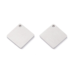 Нержавеющая Сталь Цвет Не тускнеющие 304 подвески из нержавеющей стали, пустая бирка с матовой отделкой, лазерная резка, двухсторонний эффект тягового станка, ромб, цвет нержавеющей стали, 12x12x1 мм, отверстие : 1 мм