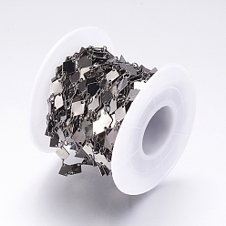 Gunmetal Rack Plating Brass Handmade Chains, Unwelded, with Spool, Rhombus, Gunmetal, 6x8.5x0.4mm, about 32.8 Feet(10m)/roll