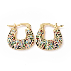 Разноцветный Серьги-кольца с фианитами в виде трапеций, настоящие позолоченные украшения из латуни для женщин, красочный, 18 мм, штифты : 19.5x18x4 мм