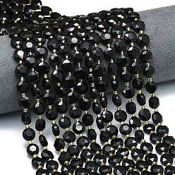 Обсидиан Натуральный черный обсидиан бисер пряди, граненый шестиугольный разрез, плоско-круглые, с бисером, 8~8.5x5 мм, отверстие : 0.8 мм, около 36 шт / нитка, 15.16''~15.24'' (38.5~38.7 см)