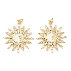 Белый Кулоны с фианитами из латуни, с целью перехода в кольце, талисманы солнца и луны, реальный 18 k позолоченный, без свинца и без кадмия, долговечный, стойки покрытие, белые, 32x28x2 мм, отверстие : 3.4 мм