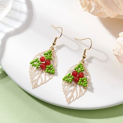 Золотой Листья 304 серьги-подвески из нержавеющей стали и стекла, с естественным сердолика, золотые, 52.5x20 мм