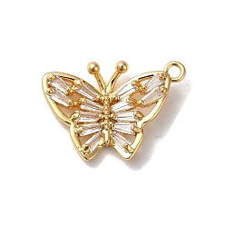 Real 18K Gold Plated Brass Pendants, with Glass, Butterfly Charm, Real 18K Gold Plated, 13.5x19x3.5mm, Hole: 1.5mm