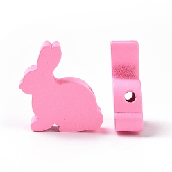 Бледно-Розовый Деревянные бусины на пасхальную тематику, окрашенные, кролик, розовый жемчуг, 24x24x8 мм, отверстие : 3.5 мм