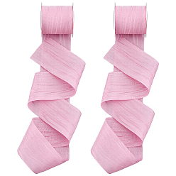 Pink Polyester Wrinkle Ribbons, for Gift Packaging, Pink, 2 inch(50mm), about 10.00 Yards(9.14m)/Roll