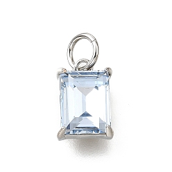 Платина Латунь стекло амулеты, прямоугольник амулеты, с петлей для прыжковых колец, без свинца и без кадмия, стойки покрытие, прочное покрытие, граненые, платина, 10x7x4 мм, отверстие : 3 мм