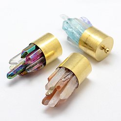 Quartz Crystal Natural Quartz Crystal Pendants, with Golden Tone Brass Findings, Nuggets, 44.5~55x18mm, Hole: 2.5mm