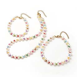 Colorido Pulseras, tobilleras y collares con cuentas de acrílico y perlas de plástico abs, conjunto de joyas para mujer, colorido, 15.94 pulgada (40.5 cm), 7.28 pulgada (18.5 cm), 10 pulgada (25.5 cm)