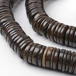 Коричневый Окрашенные натурального кокосового плоские нити круглые из бисера, кофе, 20x3~5 мм, отверстие : 3 мм, около 106~114 шт / нитка, 16.5 дюйм