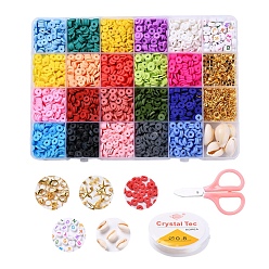 Mixed Color DIY Jewelry Finding Kit, Polymer Clay Beads & Natural Cowrie Shell & Acrylic Beads & CCB Plastic Beads, Alloy Clasps, Iron Findings, Elastic Stretch Thread, Stainless Steel Scissors, Mixed Color, Beads: 3155Pcs/Box