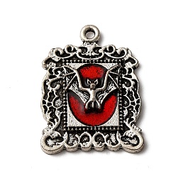 Красный Подвески из эмали из сплава Hallowmas, античное серебро, прямоугольник с летучей мышью, красные, 25.5x19.5x3 мм, отверстие : 1.5 мм