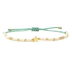 Желтая Старая Ткань  Регулируемые браслеты из стеклянного бисера, латунь звезда шарм браслеты для женщин, старое кружево, 11.02 дюйм (28 см)