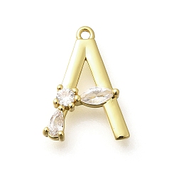Letter A Латунные микро проложить кубического циркония подвески, буква-z чары, золотые, буква a, 16x12x2.5 мм, отверстие : 1 мм