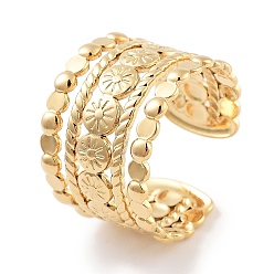 Золотой 304 открытые манжеты с цветком из нержавеющей стали, широкое кольцо для женщин, золотые, 15 мм, внутренний диаметр: регулируемый