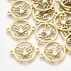 Золотой 201 соединительные звенья нержавеющие, лазерная резка, плоские круглые с бабочкой, золотые, 20x15x1 мм, отверстие : 1.6 мм