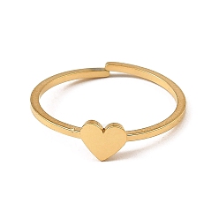 Heart 304 Stainless Steel Adjustable Open Cuff Rings, Heart, 1mm, Inner Diameter: 17mm