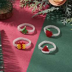 Mixed Shapes 4 шт. рождественские стеклянные бусины кольца для женщин, рождественская шапка, рождественские подарки, яблоки и рождественская елка, разнообразные, 3.5~14 мм, внутренний диаметр: 20.5 мм