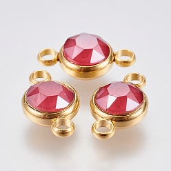 Красный К 9 соединители стеклянные звенья, граненые, с 304 фурнитурой из нержавеющей стали, ионное покрытие (ip), плоско-круглые, золотые, красные, 17.5x10x6 мм, отверстие : 2.5 мм