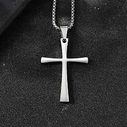 Нержавеющая Сталь Цвет 304 подвесные из нержавеющей стали ожерелья, с коробчатой цепью и подвесками для ручной полировки, крестик, цвет нержавеющей стали, 17.83 дюйм (45.3 см), corss: 40x28 мм