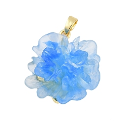 Озёрно--синий Стойки обшивки латунные подвески, cmолой, без кадмия и без свинца, долговечный, реальный 18 k позолоченный, цветок, Плут синий, 26x24x13 мм, отверстие : 4x2.5 мм