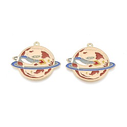 Бланшированный Миндаль Подвески из эмали и сплава, амулеты земля и ракета, золотой свет, бланшированный миндаль, 31x36x1.2 мм, отверстие : 1.6 мм