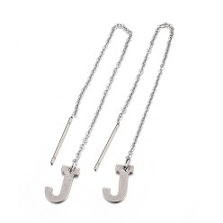 Letter J Tarnish Resistant 304 Stainless Steel Stud Earrings, Hypoallergenic Earrings, Ear Threads, Alphabet, Letter.J, 107~112x1mm, Pin: 15x0.7mm, letter: 11x7.5x0.5mm
