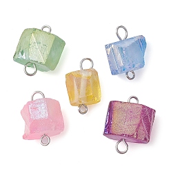 Platinum Electroplated Natural Quartz Beads Connector Charms, Irregular Shaped Links with Iron Double Loops, Mixed Color, Platinum, 17~19x12~16x9~14mm, Hole: 2mm and 3mm