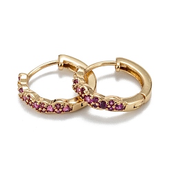 Средний Фиолетово-красный Сверкающие кубические циркониевые серьги-кольца для девочек и женщин, без свинца, без никеля и без кадмия, настоящие 18 позолоченные серьги из латуни k, средне фиолетовый красный, 13x14x2.5 мм, штифты : 0.7 мм
