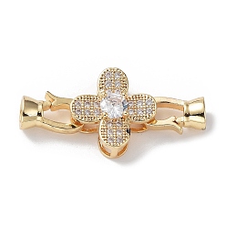 Золотой Стойка покрытие латунь проложить прозрачный кубический цирконий застегнуть застежки, цветок, без кадмия и без свинца, долговечный, золотые, Цветок: 16x16x7.5 мм, застежка : 12x6 mm, внутренний диаметр: 4.5 мм