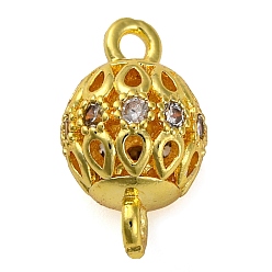 Золотой Шармы-соединители из латуни с микропаве из прозрачного кубического циркония, полые круглые звенья, без свинца и без кадмия, золотые, 13.5x7.5 мм, отверстие : 1.4 мм