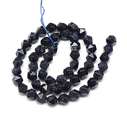 Blue Goldstone Synthetic Blue Goldstone Beads Strands, Star Cut Round Beads, Faceted, 7.5~8x6.5~7mm, Hole: 1.5mm, about 46pcs/strand, 15.5 inch