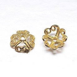 Real 18K Gold Plated Real 18K Gold Plated 4-Petal 925 Sterling Silver Bead Caps, Flower, Golden, 7.5x3mm, Hole: 1mm, about 90pcs/20g