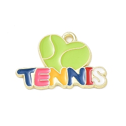 Heart Tennis Alloy Enamel Pendants, Golden, Heart with Word Tennis Charms, 16.5x25x1mm, Hole: 1.6mm