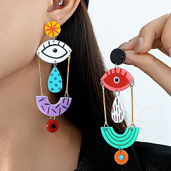 Разноцветный Акриловые болтаться серьги стержня, дурной глаз со слезой, золотые и нержавеющая сталь цвет, красочный, 100x39 мм