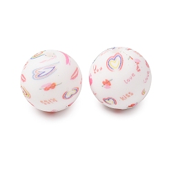 Сердце Экологически чистые силиконовые бусины пищевого качества с печатью, круглые, фокусные бусы, красочный, сердце, 15 мм, отверстие : 2 мм