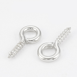 Platinum Iron Screw Eye Pin Peg Bails, For Half Drilled Beads, Nickel Free, Platinum, 10x4x1mm, Hole: 2mm
