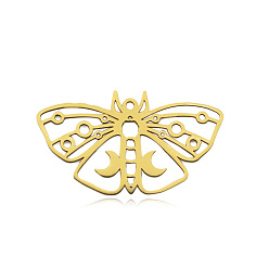 Real 18K Gold Plated 304 Stainless Steel Pendants, Laser Cut, PVD Vacuum Plating, Moth, Real 18K Gold Plated, 20.5x36x1mm, Hole: 1.6mm
