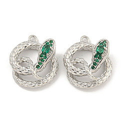 Платинированный Латунные микро проложить кубического циркония подвески, без кадмия, без никеля и без свинца, змея, чёрные, Реальная платина, 16x14x6 мм, отверстие : 1 мм