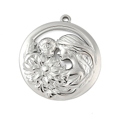 Нержавеющая Сталь Цвет 304 подвески из нержавеющей стали, плоские круглые подвески для мамы и малыша, цвет нержавеющей стали, 31x28.5x4 мм, отверстие : 1.8 мм