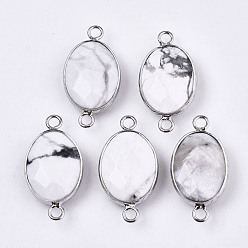 Говлит Естественные ссылки / разъемы Howlite, латунная кромка платинового цвета, граненые и овальные, 27.5x14~15x6 мм, отверстие : 2 мм