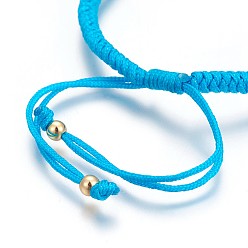 Deep Sky Blue Nylon Cord Braided Bead Bracelets Making, with Brass Beads, Long-Lasting Plated, Real 24K Gold Plated, Deep Sky Blue, 10-1/4 inch(26cm)~11-5/8 inch(29.6cm)