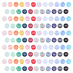 Color mezclado 690 piezas 23 colores 4 botones redondos planos de resina con orificio, color mezclado, 11x2.5 mm, agujero: 1.6 mm, 30 piezas / color