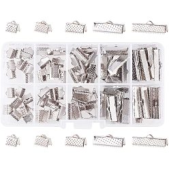 Платина Комплекты обжимных концов ленты из смешанного железа, платина, 8~25x6~8x5 мм, отверстие: 1~2 мм, около 10 шт / отсек, 100 шт / коробка